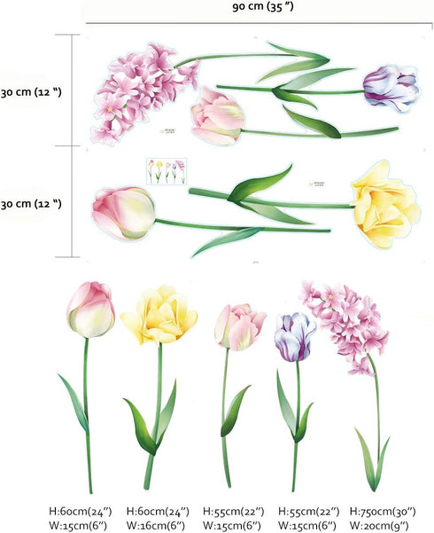 Runtoo Large Flower Wall Decals Tulip Floral Wall Art Stickers Bedroom Living Room Kids Baby Nursery Home Decor...