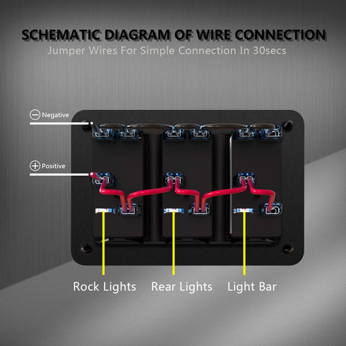 DaierTek LED Light Bar Switch Panel, 3 Gang Rocker Switch Panel, 12V Toggle Switch Panel for Truck Car RZR Jeep RV Automotive Marine Boat Blue 12 ...