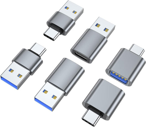 AreMe USB C Adapter (6 Pack), USB A Male to USB C Male, USB 3.0 Male to USB C Female, USB Type-C Male to USB 3.0 Female Converter Connector (Grey)...