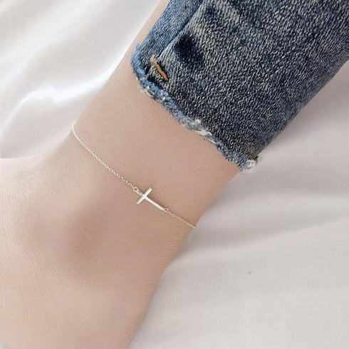 Cross Anklets for Women Teen Girls Men 925 Sterling Silver White Gold Plated Sideways Cross Adjustable Chain Classic Dainty Charm Foot Anklet Brac...