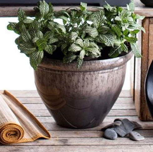 The HC Companies 9 Inch Pizzazz Decorative Round Planter - Lightweight Premium Resin Plant Pot with a Ceramic Look for Indoor Outdoor Use, Foggy G...