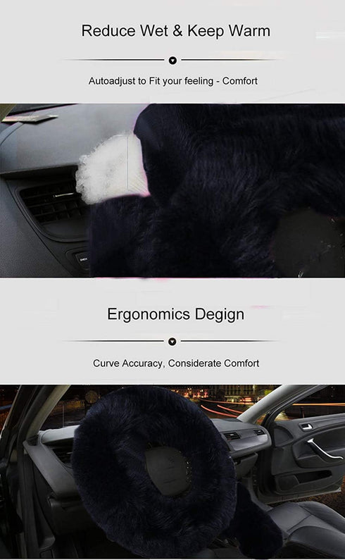 Car Steering Wheel Cover Gear Shift Handbrake Fuzzy Cover 1 Set 3 Pcs Multi-Colored with Winter Warm Pure Wool Fashion for Girl Women Ladies Unive...