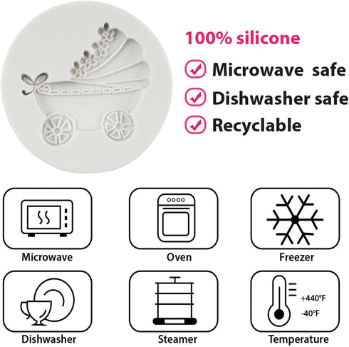 Baby Stroller Chocolate Silicone Molds Baby Shower Cake Decorating Fondant Molds For Cupcake Topper Chocolate Candy Sugar Craft Gum Paste Polymer ...