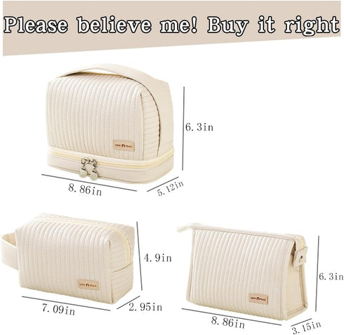 Cute Cosmetic Bag Makeup Bag Set of 3 Travel Toiletry Bag Women Cosmetic Bag Organizer Waterproof Leather Cosmetic Bag Set With Handle Zipper Cosm...