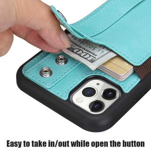 TOOVREN Phone Case for iPhone 11 Pro Wallet Case Lanyard Neck Strap with Kickstand Leather Card Holder Adjustable Detachable Necklace, Phone Prote...