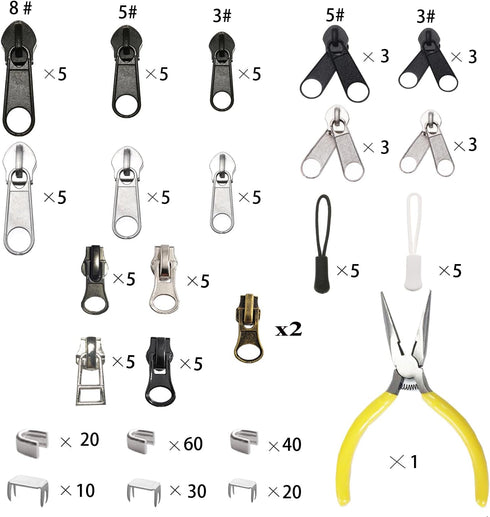 Zipper Repair Kit 255 Pcs Zipper Replacement Kit with Zipper Install Pliers Tool and Zipper Extension Pulls for Clothing Jackets Purses Luggage Ba...