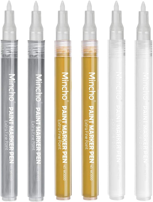 White Paint Pen, 0.7mm Acrylic 2 White, 2 Gold, 2 Silver Permanent Marker Pens for Wood Rock Plastic Leather Glass Stone Metal Canvas Ceramic Mark...