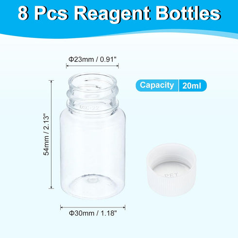 PATIKIL 8 Pcs 20ml Reagent Bottles, PET Small Mouth Round Bottles with Screw Cap for Lab Water Reagent Liquids Solid Sample Storage Seal, Transluc...