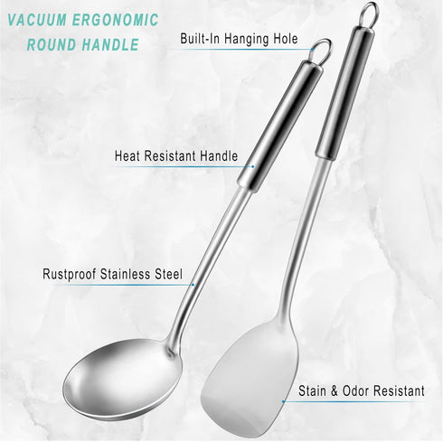 Pleafind 2-Pcs Ladle and Spatula, Soup Ladle and Spatulas, Stainless Steel Spatula and Spoon Sets, Cooking Utensils Set, Wok Spatula and Wok Ladle...