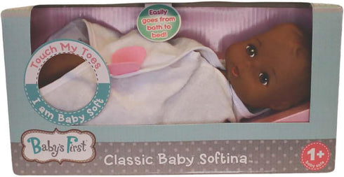 Baby's First Goldberger 11" Slush Molded Baby Doll Bathtime Softina with White Towel African American. A Realistic and Lightweight Soft Body Baby ...