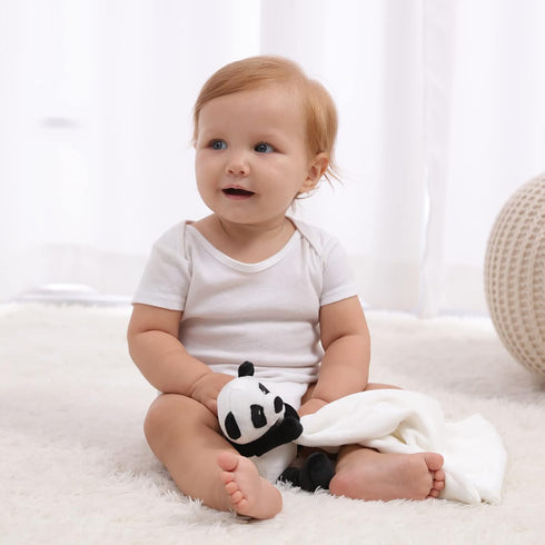 Apricot Lamb Stuffed Animals Security Blanket Panda Infant Nursery Character Blanket Luxury Snuggler Plush (White Panda, 10 Inches)...