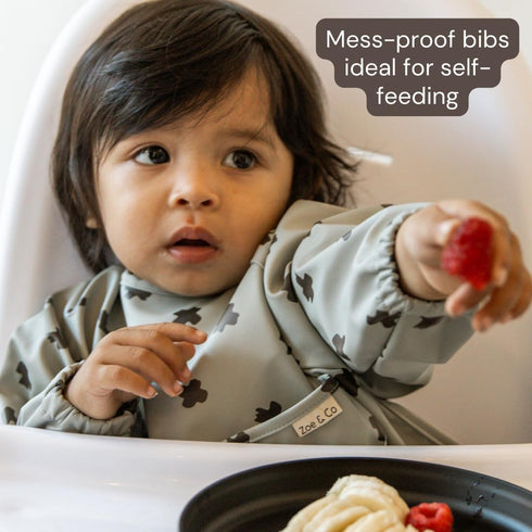 Zoe & Co Baby Bibs for Eating w/Pocket | Premium Soft Waterproof Bibs | Cute Toddler Bibs 6-36mo | Hang Dry Long Sleeve Bib...
