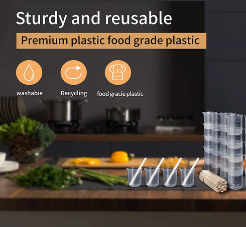 40 PCs 50ML Resin Measuring Cup Reusable Resin Cups Plastic Beakers, 50 PCS Wooden Stir Stick Multipurpose Mixing Cups for Resin Epoxy Mixing Pain...