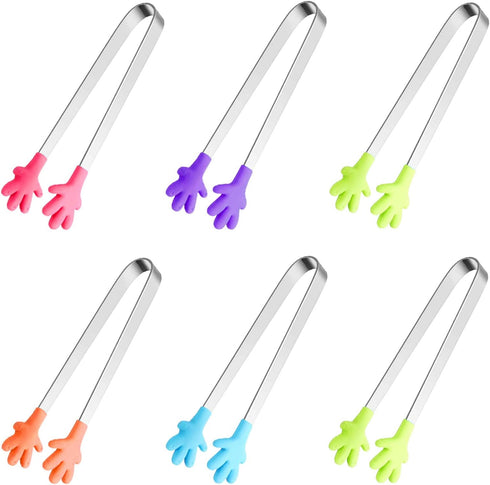 6PCS Mini Tong, Hand Shape Silicone Food Tongs, 5Inch Kid Tongs for Sugar Cubes, Serving Food, Colorful Kitchen Tongs Perfect for Kids by Hovesty...