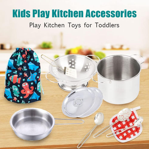 Tiny Cookware Utensils Pretend Play Kitchen Toys Stainless Steel Cooking Set Toys Montessori Kitchen Playset Kids Pots and Pans Playset,Play Kitch...