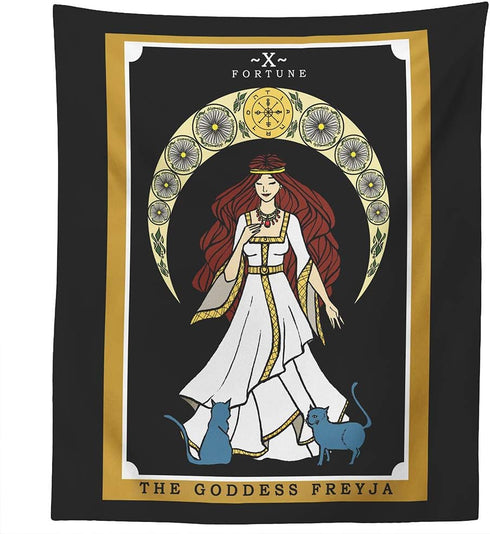 The Goddess Freyja Tarot Card Tapestry - Norse Goddess Freya Pagan Witch Wall Hanging Home Decor (60" x 50")...