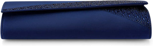 Women Satin Rhinestones Evening Bags Prom Bridal Clutch Purse Cross Body With Detachable Chain Strap...