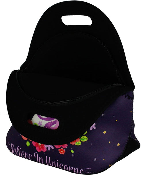 Violet Mist Cute Neoprene Lunch Bag Womens Insulated Lunch Bags Tote Black Unicorn Reusable Lunch Box Thermal Picnic Waterproof Lunch Handbag with...