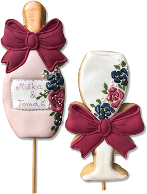 LILIAO Champagne and Champagne Glass with Ribbon Cookie Cutter for Wedding/Engagement - Stainless Steel...