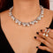 Bride Silver Necklace Earrings Set Pearl Bridal Wedding Jewelry Set Rhinestone Choker Necklace for Women and Girls...