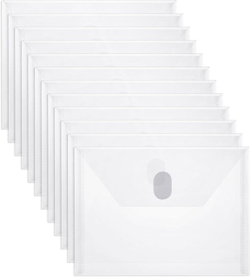 Document Folders, 12 Pack Clear Die & Stamp Storage Bag 7.5 x 5.5 inch Transparent Plastic Envelopes with Closure Waterproof Poly Envelope File Ho...