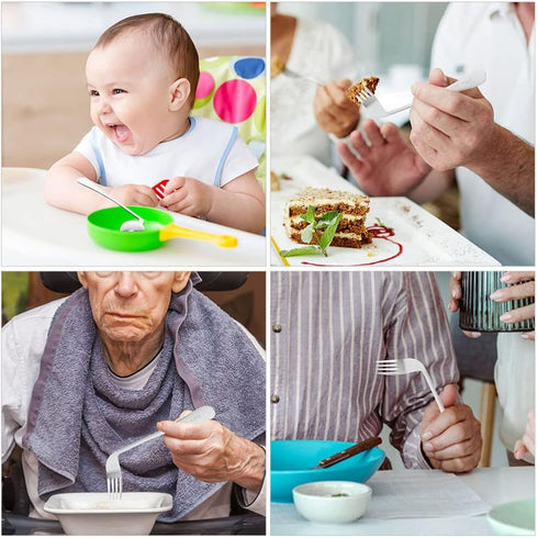 LALAFINA 1 Set of Adaptive Utensils Angled Fork and Spoon Stainless Steel Elderly Left Handed Anti Shake Eating Utensils Self-feeding Learning Ben...