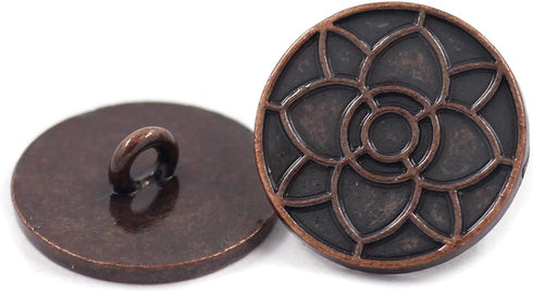 Bezelry 12 Pieces Lotus Blossom Metal Shank Buttons. 20mm (3/4 inch) (Dark Copper)...