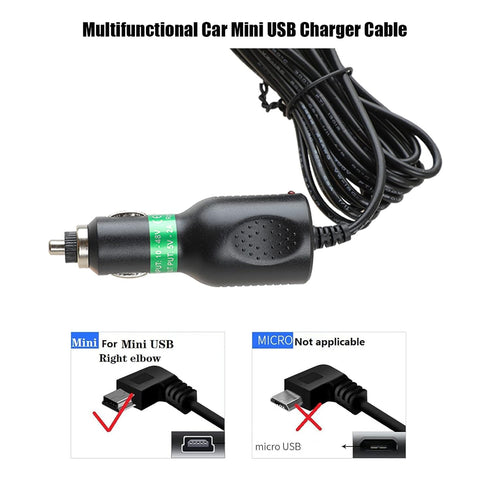 Dash Cam Charger Cable, GPS Navigator Charger Cable for Mini USB Port, Dash Cam Charge Cable, Right Port Dash Charging Cable for 12V Car and 24V T...
