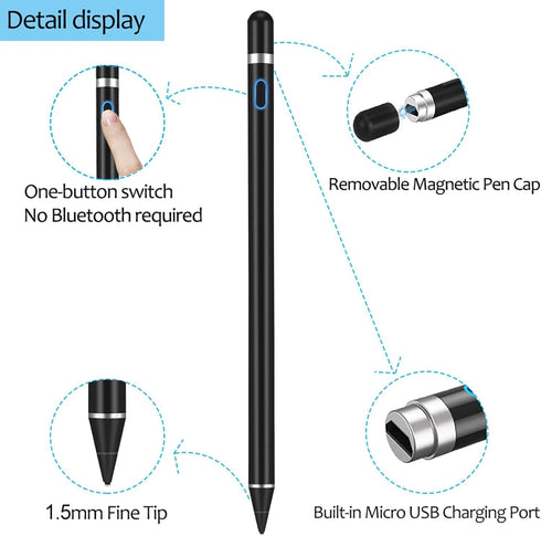 Stylus Pen for Touchscreen, DOGAIN iPad Pencil 1.5mm Fine Point Rechargeable, Tablet Pen for Drawing/Writing/Playing, Stylus Pen for iPad/iPad Air...