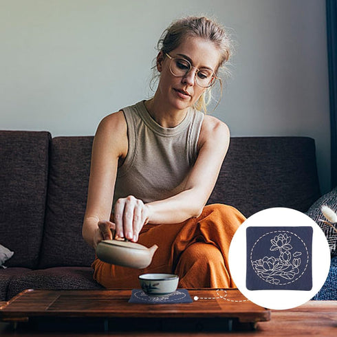 4 Set Sashiko Coasters DIY Kit with Instructions Sashiko Kit for Beginners Lotus&Koi Carp Sashiko with Embroidery Hoop Coasters for Housewarming G...