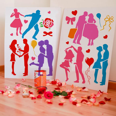 FINGERINSPIRE 12 Pcs Couple Silhouette Painting Stencil 8.3x11.7 inch Reusable Boy Girl Drawing Template DIY Romantic Love Valentine's Day Decor S...