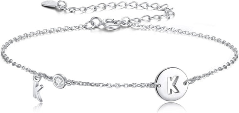 EVER FAITH 925 Sterling Silver Alphabet Letter Tiny Jewelry, Adjustable Link Initial Charm Bracelet for Women...