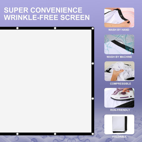 Projection Screen,100 in Anti-Crease 16:9 Foldable Portable Movie Night Projector Screen,Washable 4K Ultra HD Projector Sheet Screen for Home Thea...