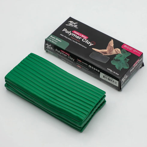 Mont Marte Make n Bake Polymer Clay Signature Basic Green 400g (14.1oz) Block, Bake in Oven, Soft and Smooth, Sculpting, Craft, DIY Décor, Jewelry...