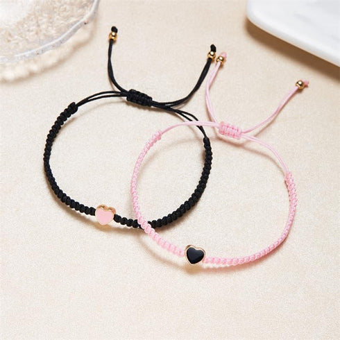 Set of 2 Colorful Heart Beaded Matching Bracelets for Couples and Friendships Pinky Promise Heart Braided Leather Rope Bangle Wrist Adjustable Bra...