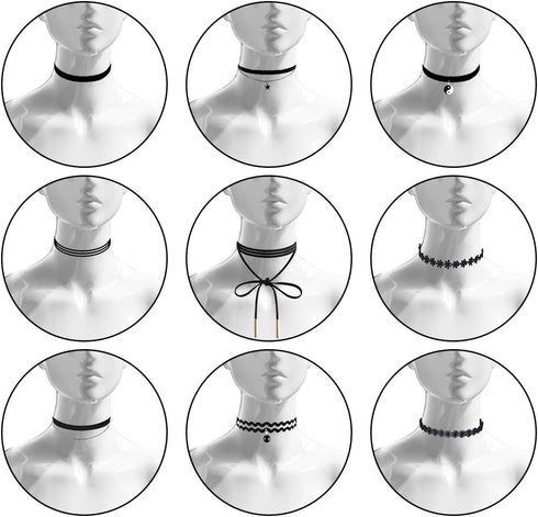 Outee 9 Pcs Choker Set Black Chokers Necklaces for Women Black Velvet Choker Necklaces for Teen Girls Henna Tattoo Ribbon Chokers for Women...