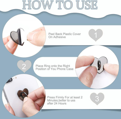 12 Pcs Cell Phone Charm Hook Finger Rings Adhesive Phone Finger Grip Loop Stand Metal Phone Charm Rings Sticky Heart Ring Phone Holder Heart Phone...