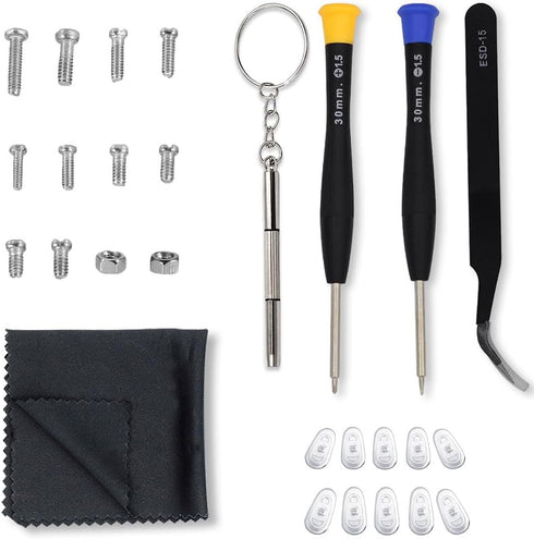 Eyeglass Repair Kit with Anti Slip Glasses Nose Pad Replacement and Glasses Screws, Tool Kits for Sunglass, Eye Glass Repairing Kit with Eyeglass ...