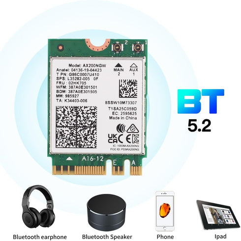 WiFi 6 AX200NGW M.2 2230 WiFi Network Card Dual Band 160MHz MU-MIMO 802.11AC AX 3000Mbps 2.4Ghz 5Ghz BT5.2 AX200 Wireless Adapter OFDMA Support vP...