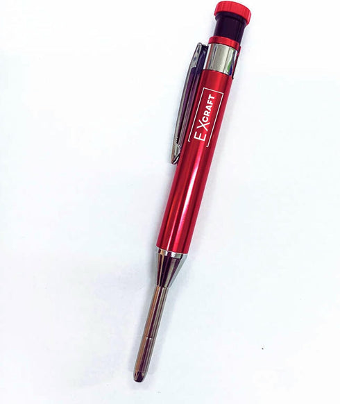 Red Premium EXcraft Metal Mechanical Carpenter Pencil Deep Hole with Built-in Sharpener For Architect Construction Carpentry Making Scribe Tools...