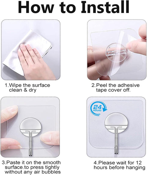Adhesive Wall Hooks for Hanging Heavy Duty Towel Coat Hooks Waterproof Transparent Hook for Bathroom Shower Kitchen Keys Door Outdoor Home Improve...