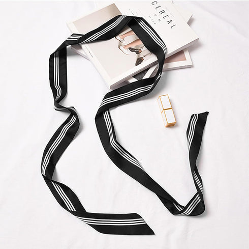 Luwint Long Thin Satin Scarf, Stripped Skinny Silk-like Necktie Chiffon Scarves Narrow Sash Waist Belt for Girl Women (Black)...