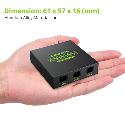 LiNKFOR Digital Optical Audio 1x3 Splitter Digital SPDIF Toslink Optical Fiber Audio Splitter 1 in 3 Out Aluminum Alloy with Optical Cable Support...