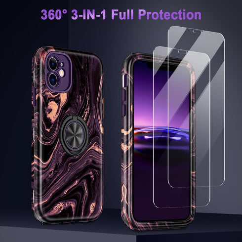 Compatible with iPhone 11 Case with Kickstand,Shockproof Heavy Duty 3 in 1 Full Protection Hard PC Bumper Drop Protective Case with 2 Screen Prote...