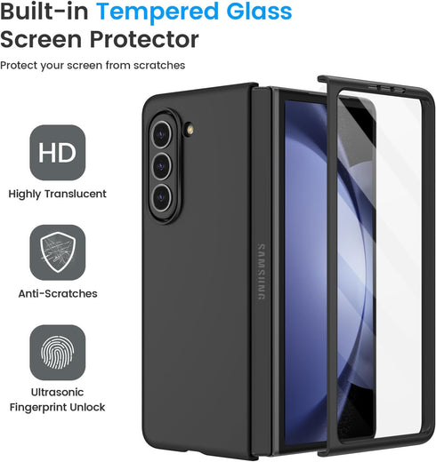 Ruky for Samsung Galaxy Z Fold 5 Case, Full Body Cover with Built-in Screen Protector, Support Wireless Charging Hard PC Slim Protective Case for ...