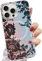 BITOBE Designed for iPhone 15 Pro Max Clear Case,Cute Aesthetic Black Flowers Magnetic Phone Case Compatible with MagSafe for Women Girls Men Came...