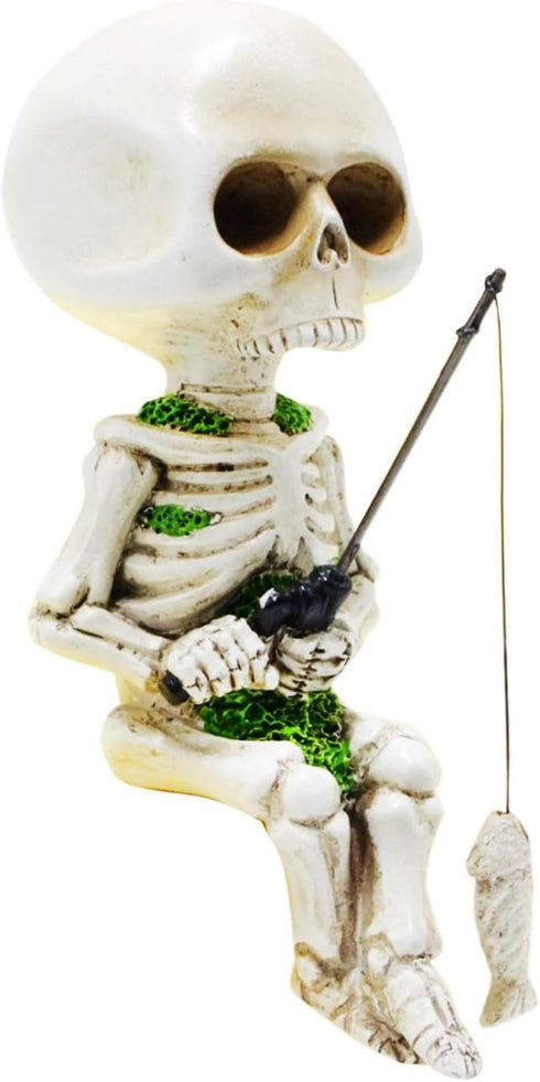 Fishing Skeleton Statue,Skull Figurines for Pond Fountain Waterfalls Poolside,Funny Sculpture for Halloween Holiday,Decor for Garden Home...