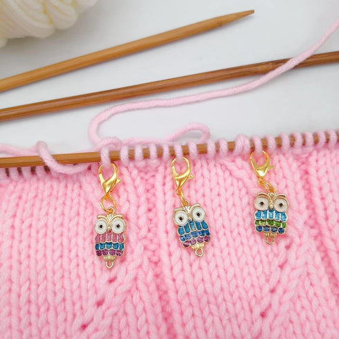 Diamond Owl Removable Crochet Stitch Markers, Alloy Locking Stitch Marker Charms for Knitting Yarn Weaving Sewing Accessories Quilting Jewelry Mak...