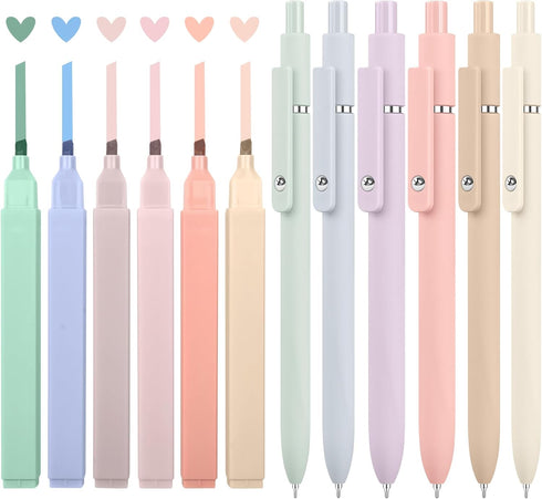12 PCS Aesthetic Highlighters and Gel Pens, Cute School Supplies for College Study, Preppy Stuff, Office Desk Accessories for Journaling Planner N...