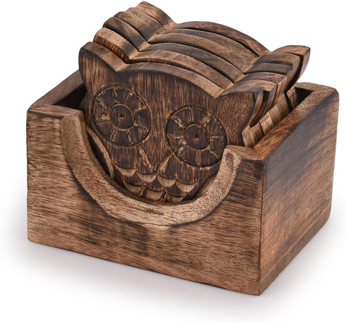 NIRMAN Wooden Crafted Coaster Set of 6 with Coasters Holder for Drink Bar Coaster Tea Coffee Mug Tabletop Barware Drink Handmade Dining Home Decor...